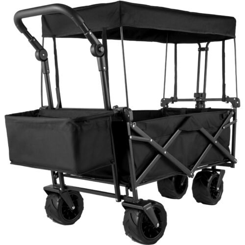 Extra Large Collapsible Garden Wagon Cart with Removable Canopy & All-Terrain Wheels