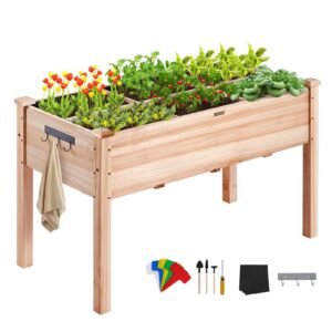 Raised Garden Bed with Elevated Wooden Planter Box for Outdoor Planting