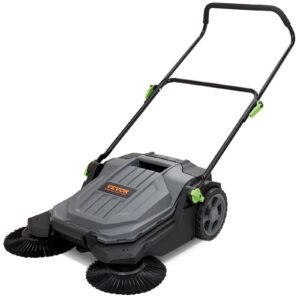 Walk-Behind Manual Floor Sweeper with 5-Gallon Waste Container for Yard & Walkway