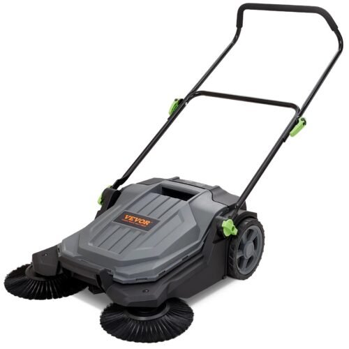 Walk-Behind Manual Floor Sweeper with 5-Gallon Waste Container for Yard & Walkway