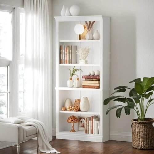 5-Shelf Tall Wood Bookcase, 72" Open Display Storage Organizer for Bedroom & Living Room
