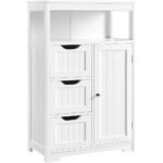 Bathroom Floor Cabinet Wooden Storage Organizer with 1 Door and 3 Drawers