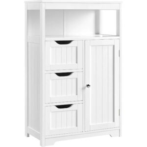Bathroom Floor Cabinet Wooden Storage Organizer with 1 Door and 3 Drawers