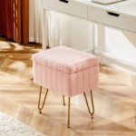 Faux Fur Padded Storage Stool with Adjustable Legs