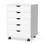 5-Drawer Wood Nightstand with Rotating Wheels for Easy Mobility and Storage