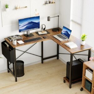 L-Shaped 50-Inch Gaming Desk with CPU Storage & Side Bag for Home Office