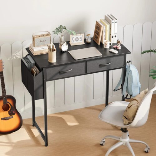 32 Inch Modern Office Desk with Fabric Storage Drawers and Metal Frame
