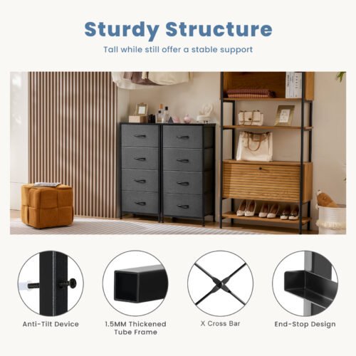 4-Drawer Bedroom Dresser with Fabric Storage & Steel Frame – Modern Nightstand
