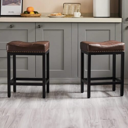 Saddle-Style PU Leather Adjustable Bar Stools with Metal Base