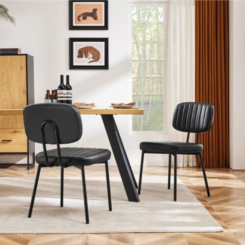 Modern Ergonomic Dining Chairs Set of 2 with PU Leather Cushions and Metal Legs