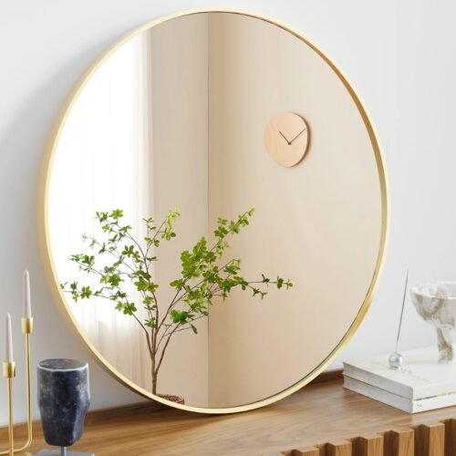 Large Gold Round Wall Mirror