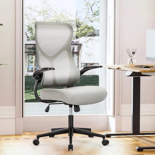 Ergonomic High Back Office Chair with Mesh Lumbar Support and Flip-Up Arms