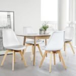 Set of 4 PU Leather Dining Chairs with Wooden Legs