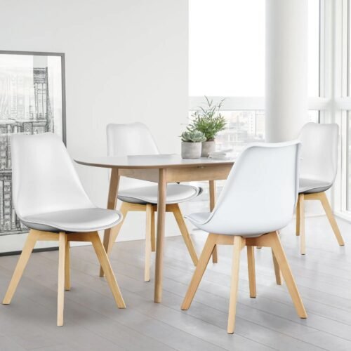 Set of 4 PU Leather Dining Chairs with Wooden Legs