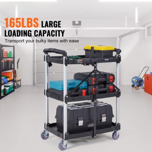 3-Tier Folding Rolling Utility Cart – Slim, Movable Storage for Kitchen & Bathroom