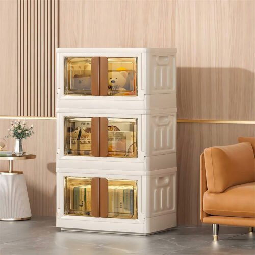 8.4 Gallon Collapsible Storage Bins with Lids - Stackable Storage Bins with Doors and Wheels, 3 Pack