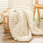 Hand Knitted Chunky Knit Throw Blanket, 40x60 inches, Jumbo Chenille Yarn