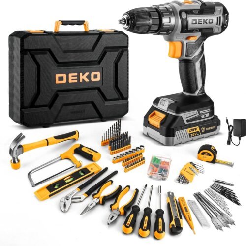 20V Cordless Drill Tool Kit with Battery & Complete Hand Tool Set