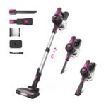 20Kpa Cordless Stick Vacuum Cleaner for Hard Floor, Carpet & Pet Hair, Rose Red