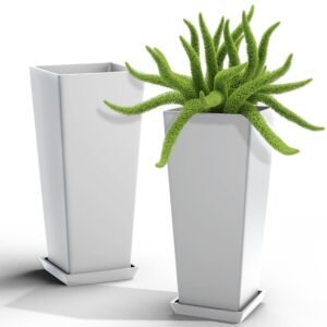 Set of 2 Tall 24 Inch Outdoor Planters for Indoor and Outdoor Plants
