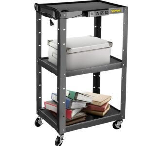 Height Adjustable AV Cart with Power Strip & Cord Management