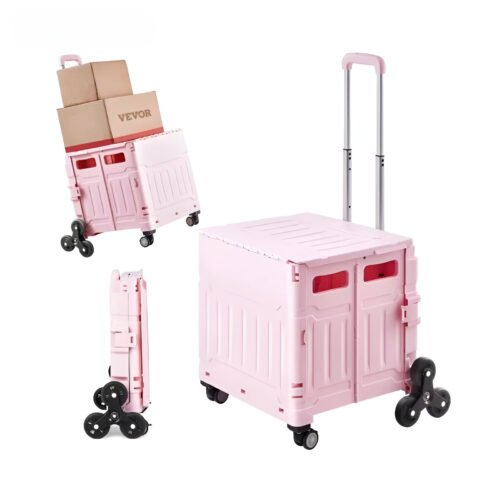 150 lbs Stair Climbing Cart – Foldable Utility Hand Cart with 65L Rolling Crate