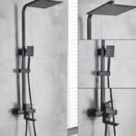 Matte Black Wall Mounted Shower Faucet Set - 8" Rainfall Head with Bath Spout