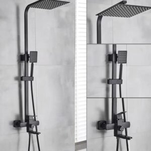Matte Black Wall Mounted Shower Faucet Set - 8" Rainfall Head with Bath Spout