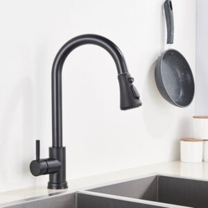 Black Touch Sensor Kitchen Faucet with 360° Rotation & 3-Way Pull-Out Sprayer