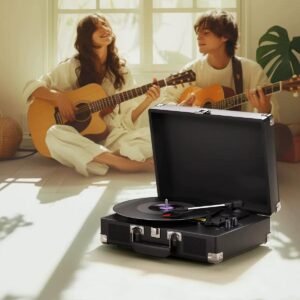Portable Suitcase Record Player with Built-In Speakers, 3-Speed Vinyl Turntable