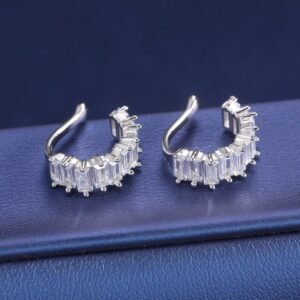 Unisex S925 Moissanite Clip-On Baguette Earrings
