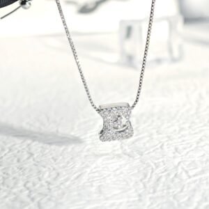 Personalized Bubble Letter CZ Necklace with Adjustable Chain