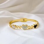 Gold Plated Titanium Heart Bangle – Stylish Adjustable Bracelet for Women
