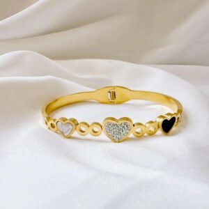 Gold Plated Titanium Heart Bangle – Stylish Adjustable Bracelet for Women