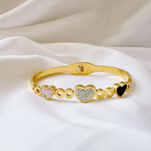 Gold Plated Titanium Heart Bangle – Stylish Adjustable Bracelet for Women