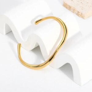 Gold Plated Titanium Cuff Bracelet - Stylish Adjustable Opening Heart Bangle