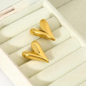 Heart-Shaped Stainless Steel Earrings – 18K Gold Plated