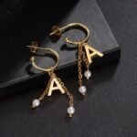 Threaded Twisted C-Shaped Gold-Plated Drop Earrings – Stainless Steel & Zircon