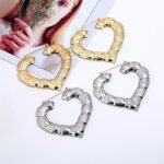 Trendy Heart Shaped Bamboo Hoop Earrings in Gold & Silver for Women