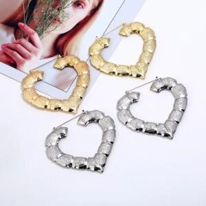 21727-688327.jpeg Trendy Heart Shaped Bamboo Hoop Earrings in Gold & Silver for Women