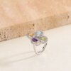 925 Sterling Silver Clover Flower Ring with Natural Amethyst, Peridot, Topaz & Citrine
