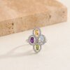 925 Sterling Silver Clover Flower Ring with Natural Amethyst, Peridot, Topaz & Citrine