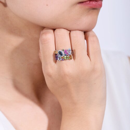21759-a52042.jpg Multicolor Natural Citrine, Amethyst, Peridot, and Topaz Adjustable Sterling Silver Cocktail Ring