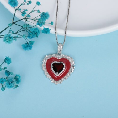 21769-27467d.jpg Red Agate Heart Pendant Necklace in 925 Sterling Silver – Classic Vintage Jewelry for Women