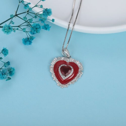 21769-e18106.jpg Red Agate Heart Pendant Necklace in 925 Sterling Silver – Classic Vintage Jewelry for Women