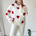 Women's Embroidered Love Heart Knit Sweater