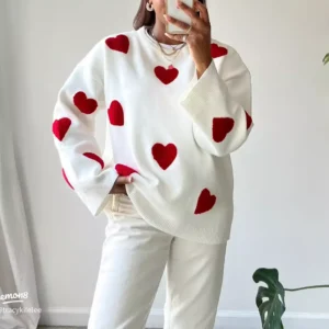 Women's Embroidered Love Heart Knit Sweater