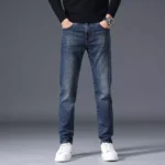 Dark Blue Stretch Straight Jeans for Men