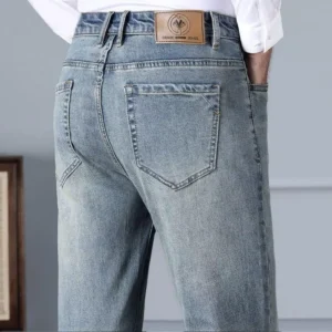 High-Waist Cotton Blend Straight Jeans for Men - Casual Comfort Autumn Edition