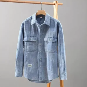 Denim Blue Long Sleeve Shirt for Men - Vintage Hip Hop Style